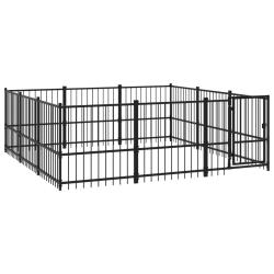 Chenil cage enclos pac animaux d'ext&eacute;rieur pour chiens acier 8,47 m&sup2; noir 02_0041884