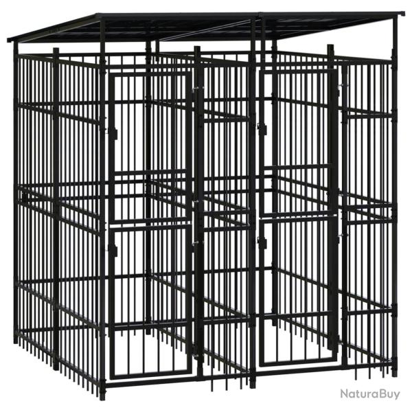 Chenil cage enclos pac animaux d'ext�rieur avec toit pour chiens acier 3,69 m� noir 02_0041757