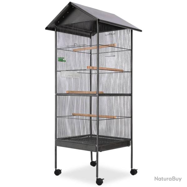 Cage � oiseaux avec toit acier 66 x 66 x 155 cm noir 02_0041710