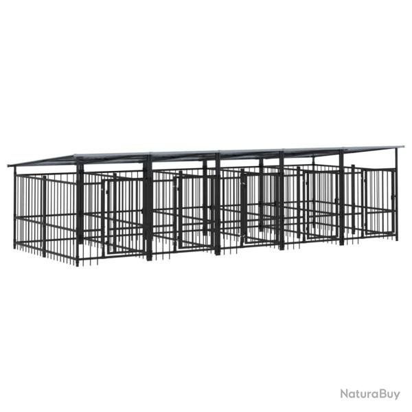 Chenil cage enclos pac animaux d'ext�rieur avec toit pour chiens acier 9,38 m� noir 02_0041774