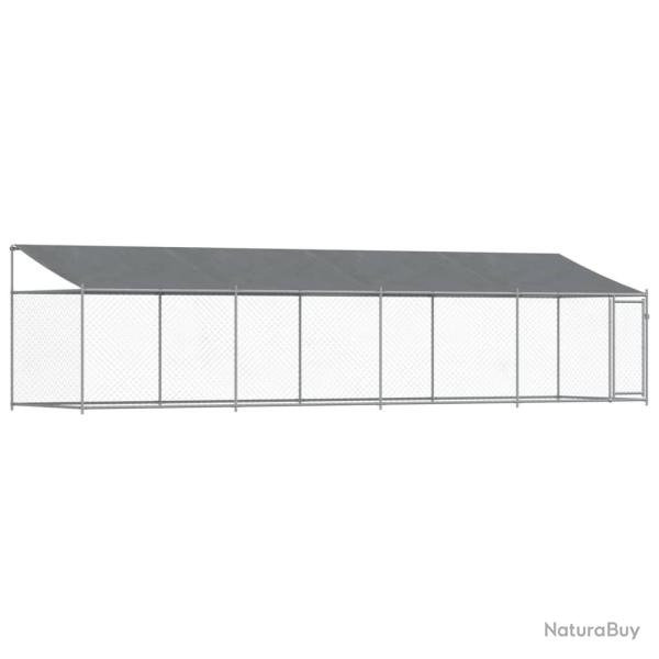 Cage pour chien avec toit et porte 8 x 2 x 2 m acier galvanis� gris 02_0041633