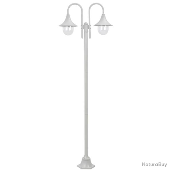 Lampadaire de jardin E27 220 cm aluminium 2 lanternes blanc 02_0042538