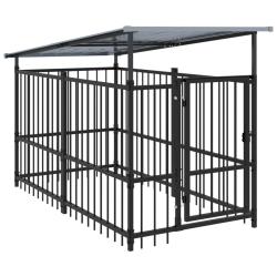 Chenil cage enclos pac animaux d'ext&eacute;rieur avec toit pour chiens acier 1,88 m&sup2; noir 02_0041730