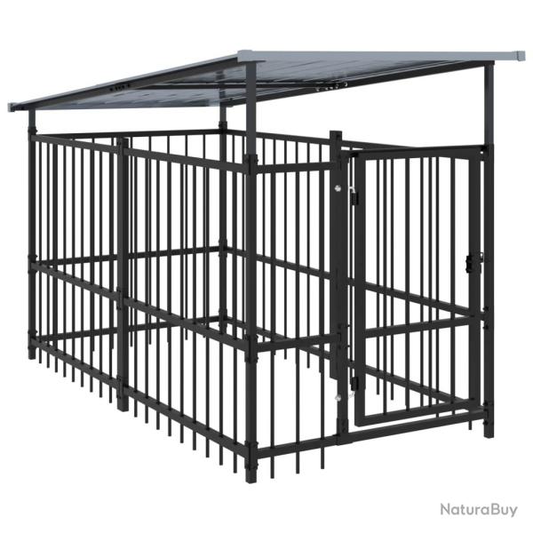 Chenil cage enclos pac animaux d'ext�rieur avec toit pour chiens acier 1,88 m� noir 02_0041730