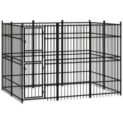 Chenil cage enclos pac animaux d'ext&eacute;rieur pour chiens acier 5,53 m&sup2; noir 02_0041856