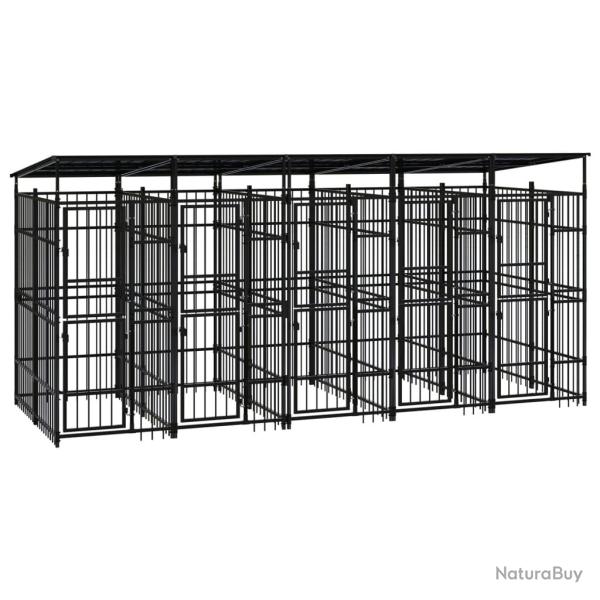Chenil cage enclos pac animaux d'ext�rieur avec toit pour chiens acier 9,22 m� noir 02_0041772