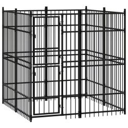 Chenil cage enclos pac animaux d'ext&eacute;rieur pour chiens acier 3,69 m&sup2; noir 02_0041831