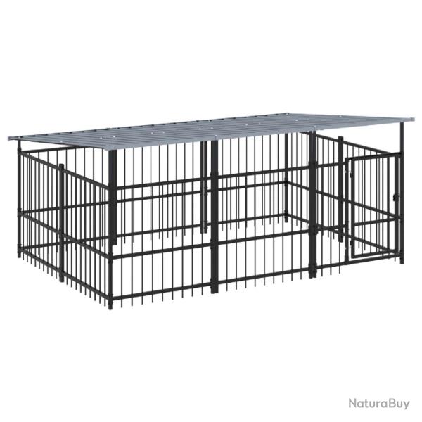 Chenil cage enclos pac animaux d'ext�rieur avec toit pour chiens acier 5,63 m� noir 02_0041764