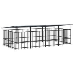 Chenil cage enclos pac animaux d'ext&eacute;rieur avec toit pour chiens acier 7,51 m&sup2; noir 02_0041769