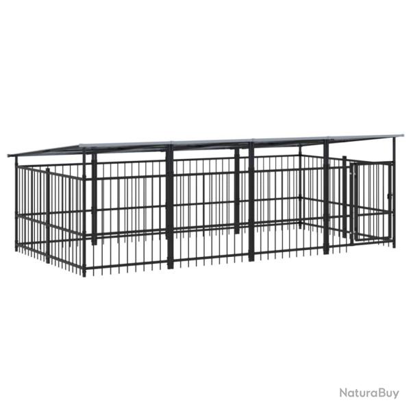Chenil cage enclos pac animaux d'ext�rieur avec toit pour chiens acier 7,51 m� noir 02_0041769