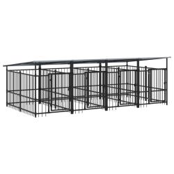 Chenil cage enclos pac animaux d'ext&eacute;rieur avec toit pour chiens acier 7,51 m&sup2; noir 02_0041770