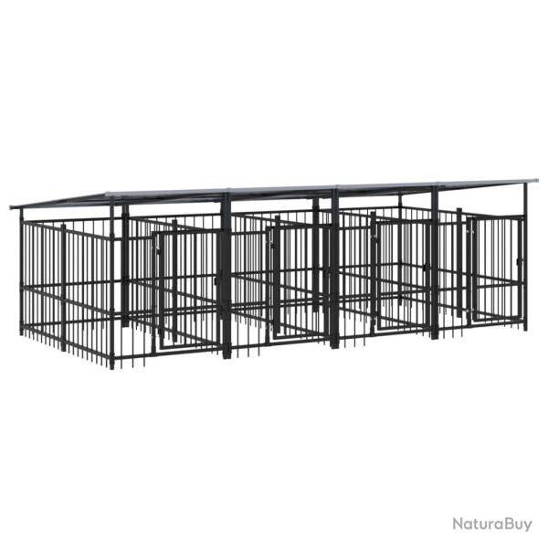Chenil cage enclos pac animaux d'ext�rieur avec toit pour chiens acier 7,51 m� noir 02_0041770