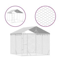 Chenil cage enclos pac animaux d'ext&eacute;rieur pour chiens avec toit argent&eacute; 3 x 3 x 2,5 m Argent 02_00
