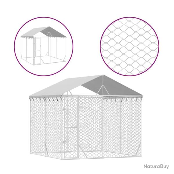 Chenil cage enclos pac animaux d'ext�rieur pour chiens avec toit argent� 3 x 3 x 2,5 m Argent 02_00
