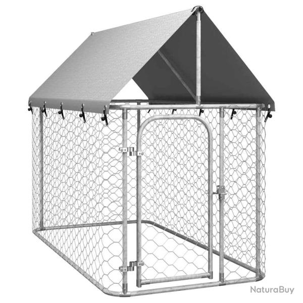 Chenil cage enclos pac animaux ext�rieur avec toit 200 x 100 x 150 cm Argent 02_0041906