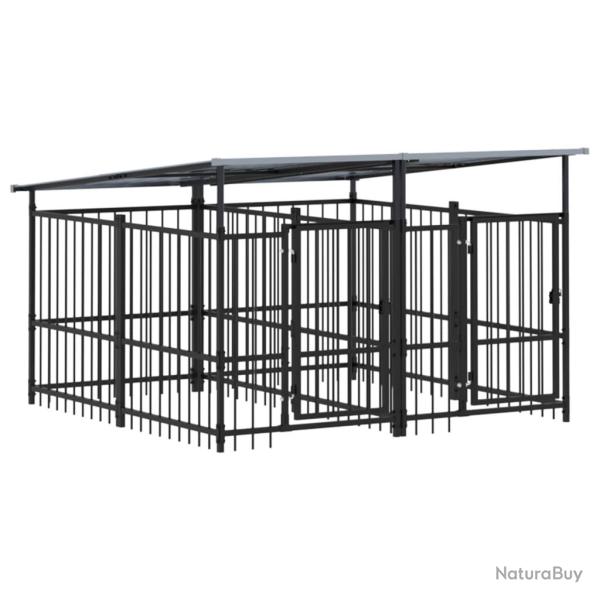 Chenil cage enclos pac animaux d'ext�rieur avec toit pour chiens acier 3,75 m� noir 02_0041759