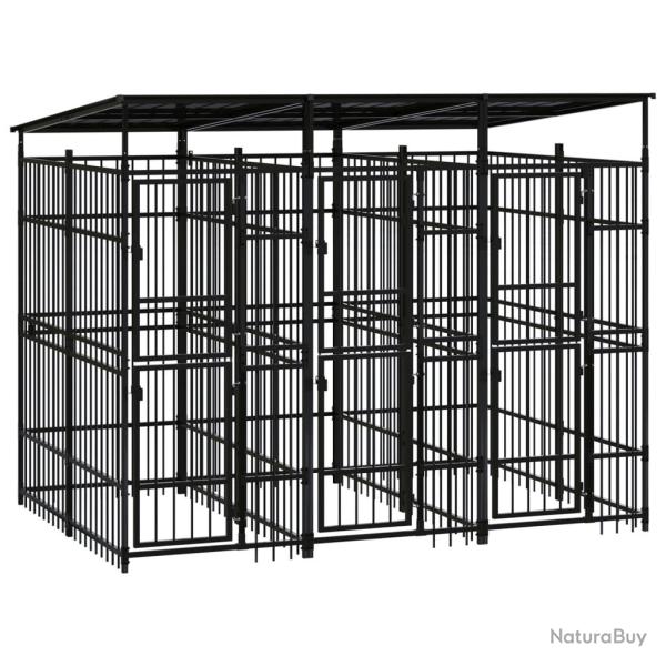 Chenil cage enclos pac animaux d'ext�rieur avec toit pour chiens acier 5,53 m� noir 02_0041761