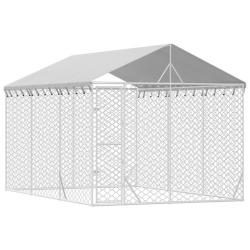 Chenil cage enclos pac animaux d'ext&eacute;rieur pour chiens avec toit argent&eacute; 3 x 4,5 x 2,5 m Argent 02_