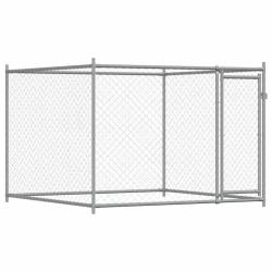 Cage pour chien avec porte 2 x 2 x 1,5 m acier galvanis&eacute; gris 02_0041618