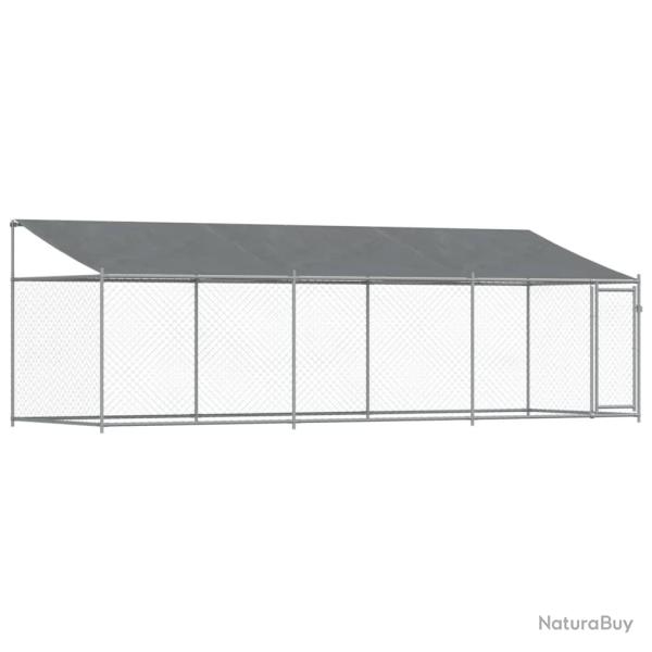 Cage pour chien avec toit et porte 6 x 2 x 2 m acier galvanis� gris 02_0041632