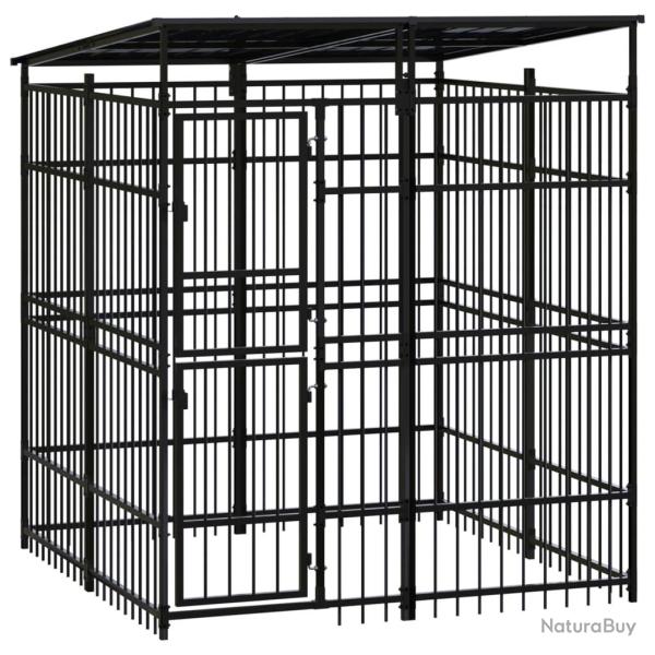 Chenil cage enclos pac animaux d'ext�rieur avec toit pour chiens acier 3,69 m� noir 02_0041758