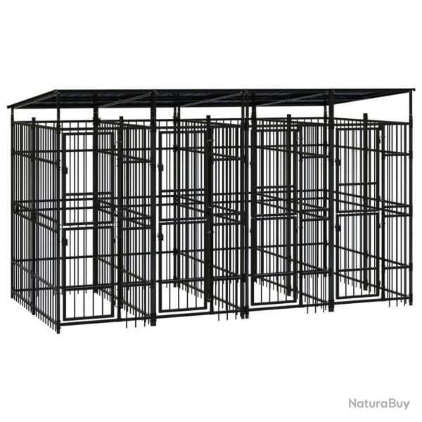 Chenil cage enclos pac animaux d'ext�rieur avec toit pour chiens acier 7,37 m� noir 02_0041765