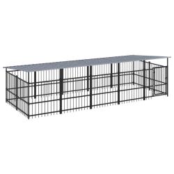Chenil cage enclos pac animaux d'ext&eacute;rieur avec toit pour chiens acier 9,38 m&sup2; noir 02_0041773