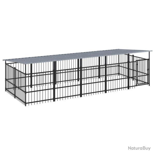 Chenil cage enclos pac animaux d'ext�rieur avec toit pour chiens acier 9,38 m� noir 02_0041773
