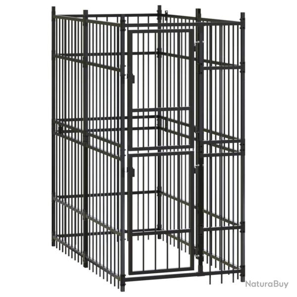 Chenil cage enclos pac animaux d'ext�rieur pour chiens acier 1,84 m� noir 02_0041776
