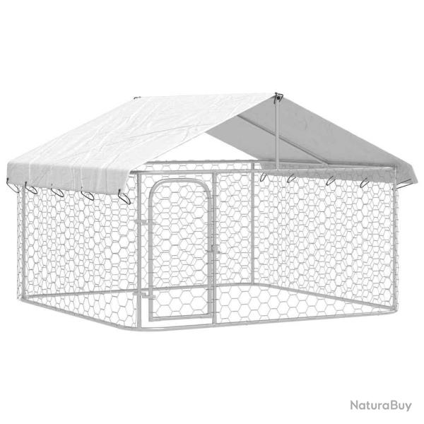 Chenil cage enclos pac animaux ext�rieur avec toit 200 x 200 x 150 cm Argent 02_0041907