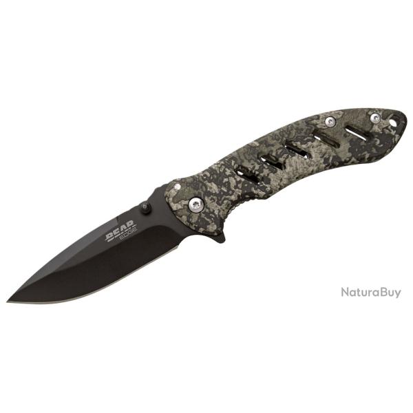 Couteau Pliant Bear Edge Brisk 1.0 Lame Drop Point Acier 440 Noir Manche Acier Inox Camo BC61507