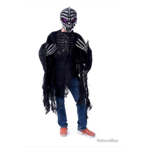 Kit Complet Masque Alien + Veste+ Gants Halloween R�actif UV Blanc