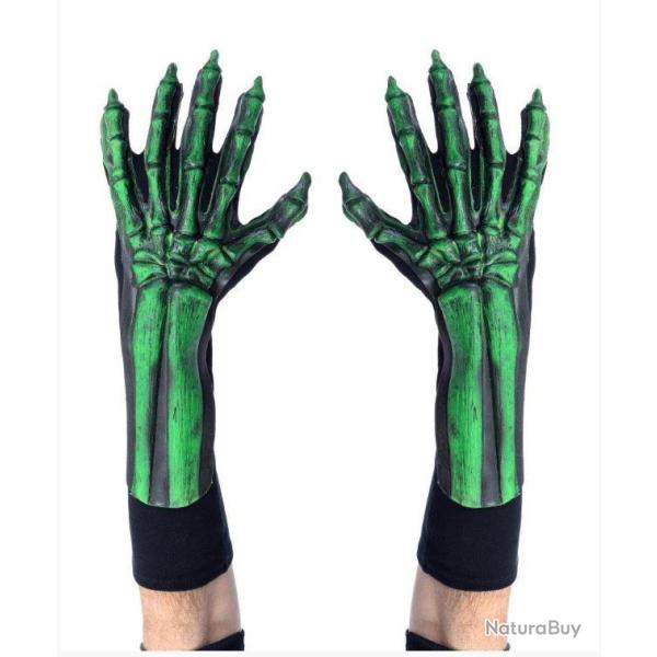 Gants Halloween Squelette Reactif UV Vert