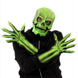D&eacute;guisement Halloween Kit Masque Latex Squelette + Gants Reactif UV Vert
