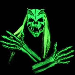 D&eacute;guisement Halloween Kit Masque Latex Nuclear + Gants Reactif UV Vert