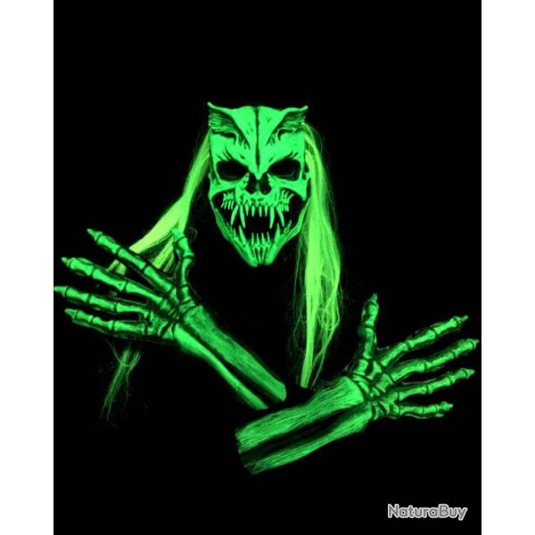 D�guisement Halloween Kit Masque Latex Nuclear + Gants Reactif UV Vert