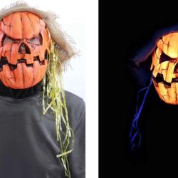 Masque Latex Halloween Monstre Citrouille R&eacute;actif UV Orange