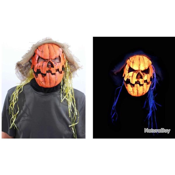 Masque Latex Halloween Monstre Citrouille Ractif UV Orange