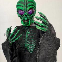 Masque Latex Halloween Alien R&eacute;actif UV Vert