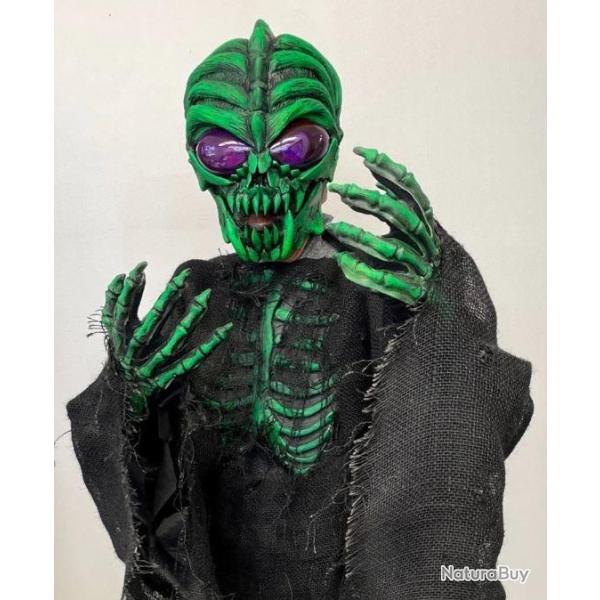 Masque Latex Halloween Alien R�actif UV Vert