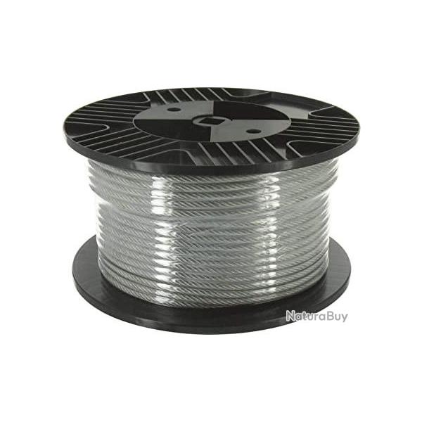 Cable Acier 3mm Gain� 5mm Enduit PVC pour Filet Bobine 100m