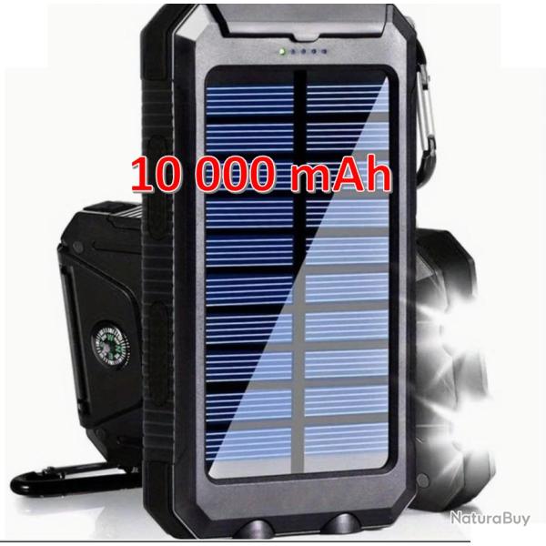 Banque d'nergie Solaire 10 000mAh avec Lampes de Poche  Double LED et Charge USB