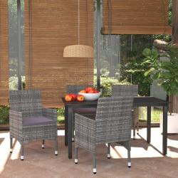 Ensemble &agrave; manger de jardin coussins 5pcs R&eacute;sine tress&eacute;e Gris