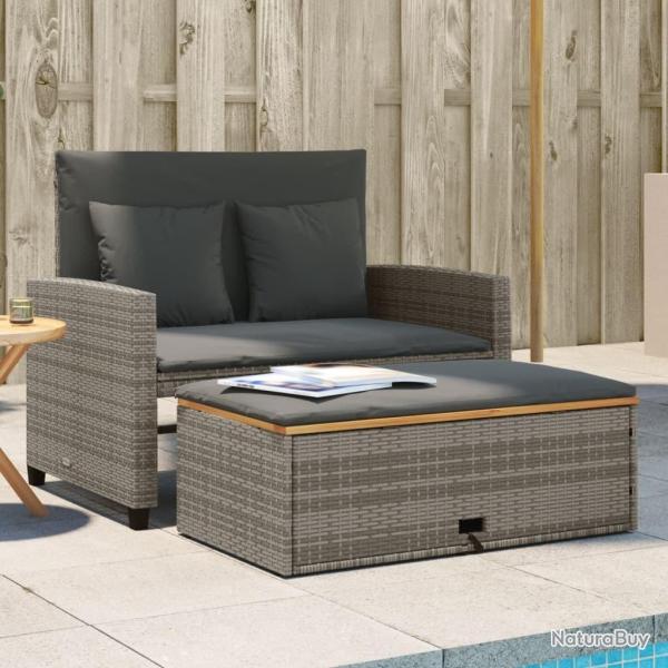 Canap� de jardin 2 places coussins gris r�sine tress�e&acacia