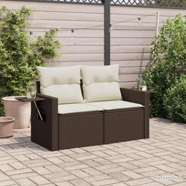 Canap� de jardin avec coussins 2 places marron r�sine tress�e