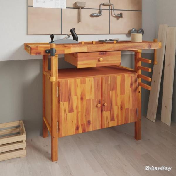�tabli avec tiroir et �taux 124 x 52 x 83 cm Bois massif d'acacia