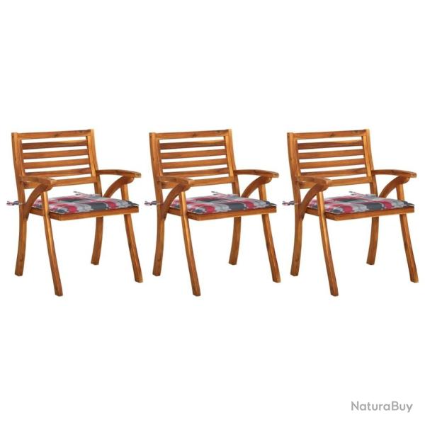 Chaises � manger de jardin avec coussins lot de 3 Acacia massif