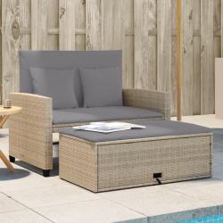 Canap&eacute; de jardin avec coussins 2 places beige r&eacute;sine tress&eacute;e