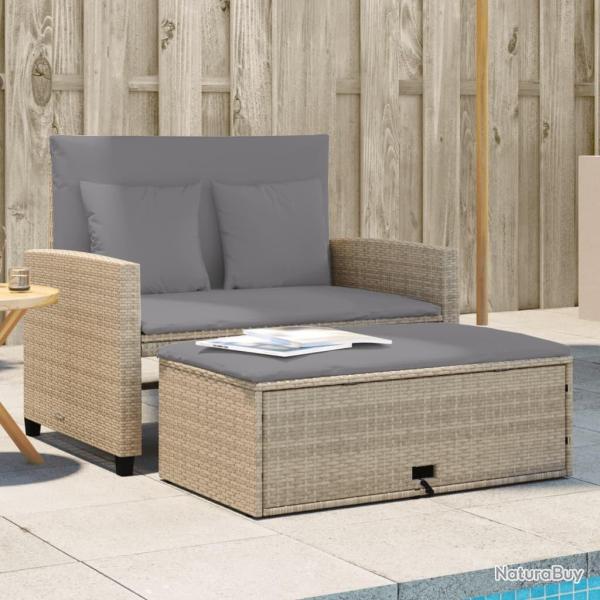 Canap� de jardin avec coussins 2 places beige r�sine tress�e