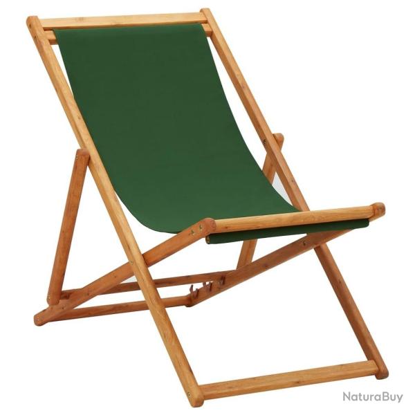 Chaise pliable de plage bois d'eucalyptus et tissu vert